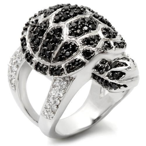 0W005 - Rhodium + Ruthenium Brass Ring with AAA Grade CZ in Jet - Image 5