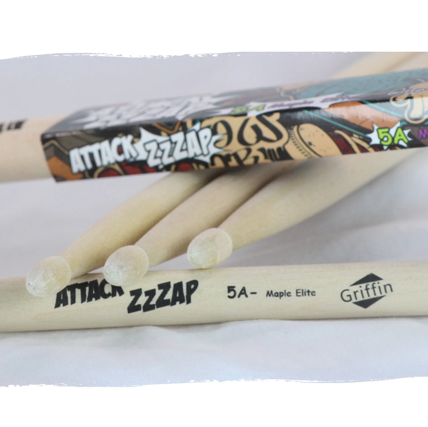 12 Pairs of Select Elite Maple Wood Drum Sticks by GRIFFIN Attack Zzzap - Size 5A Premium Balanced, Level and Straight - Drummers Percussion Classic Pure Grit Uncoated, Raw Wood Drumming Sticks by GeekStands.com - Image 4