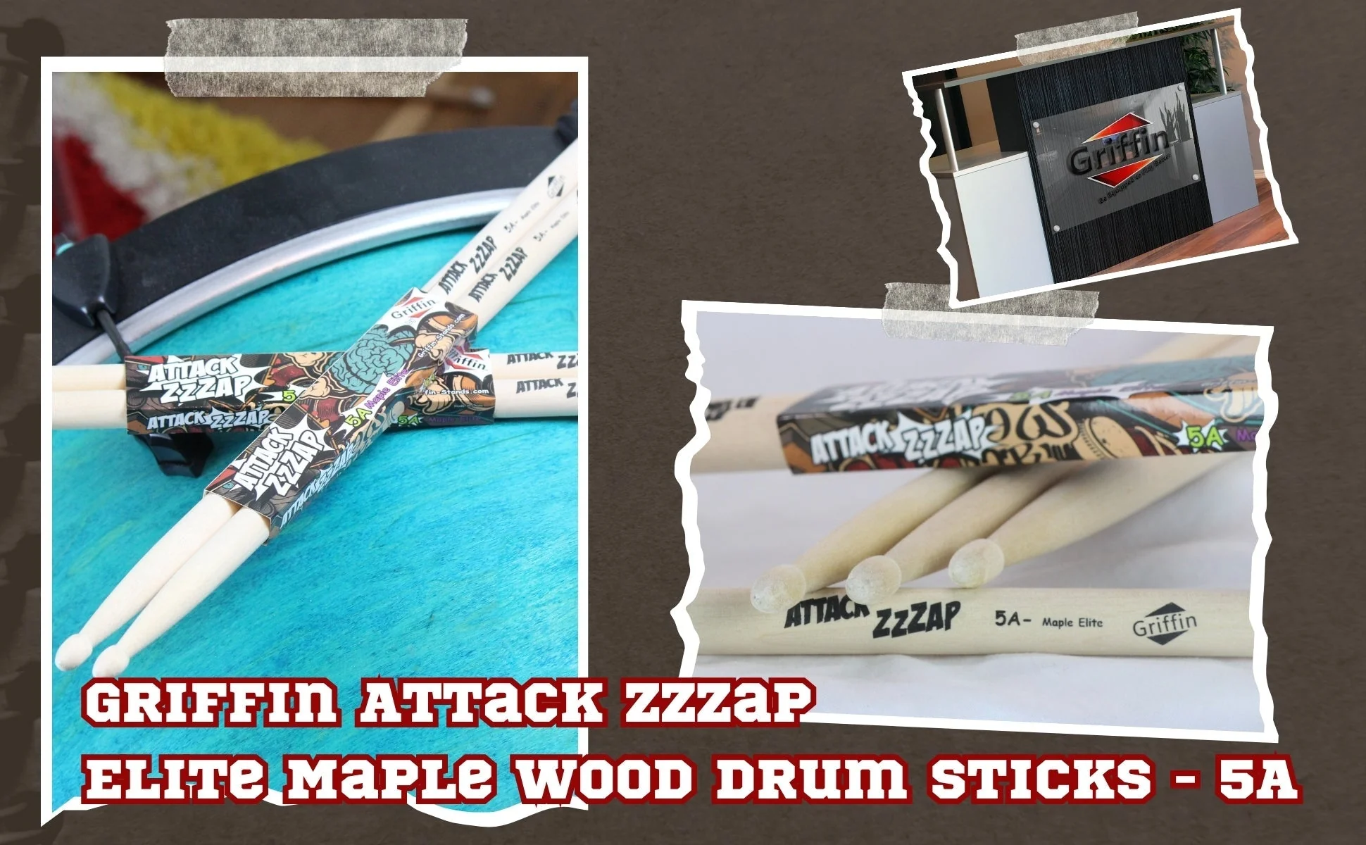 12 Pairs of Select Elite Maple Wood Drum Sticks by GRIFFIN Attack Zzzap - Size 5A Premium Balanced, Level and Straight - Drummers Percussion Classic Pure Grit Uncoated, Raw Wood Drumming Sticks by GeekStands.com - Image 9