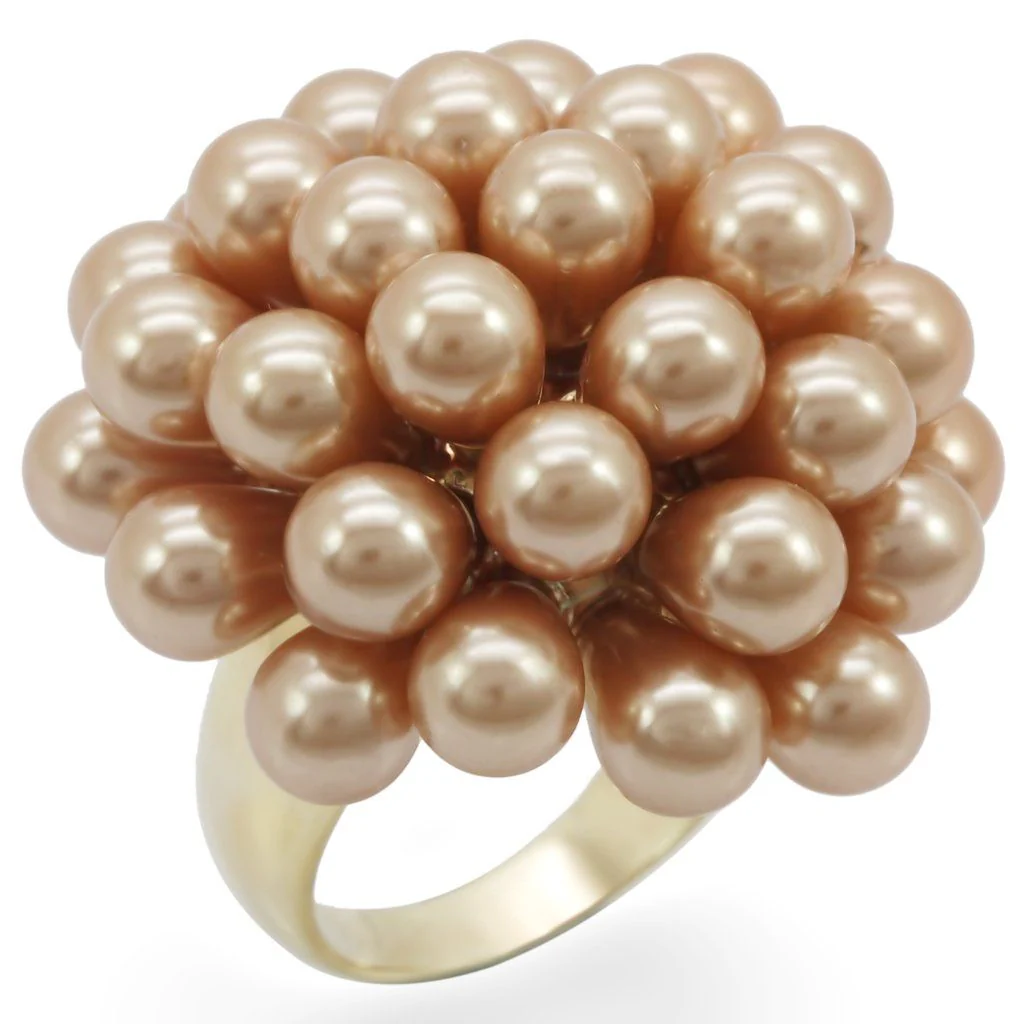1W050 - Gold Brass Ring with Synthetic Pearl in Champagne - Image 3