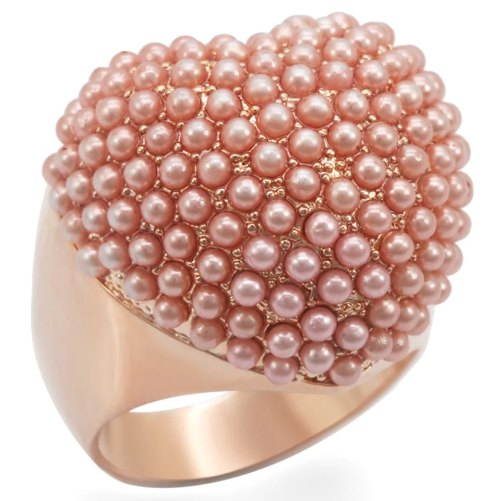 1W059 - Rose Gold Brass Ring with Synthetic Pearl in Rose - Image 5