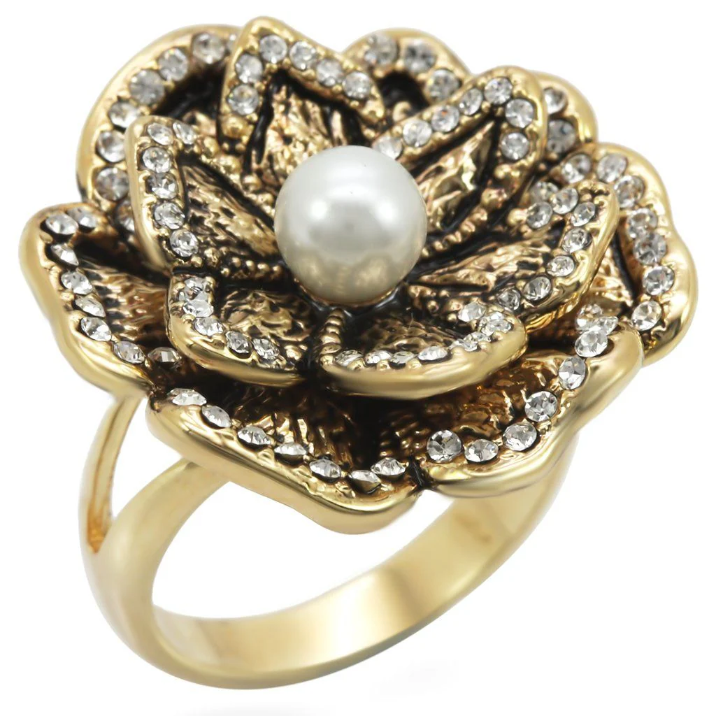 1W063 - Gold Brass Ring with Synthetic Pearl in Citrine Yellow - Image 4