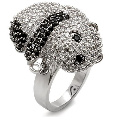 1W083 - Rhodium + Ruthenium Brass Ring with AAA Grade CZ in Black Diamond - Image 2
