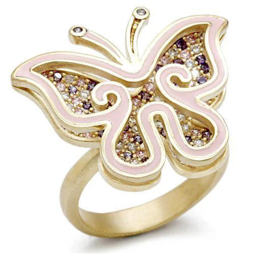 1W096 - Matte Gold Brass Ring with AAA Grade CZ in Multi Color - Image 2
