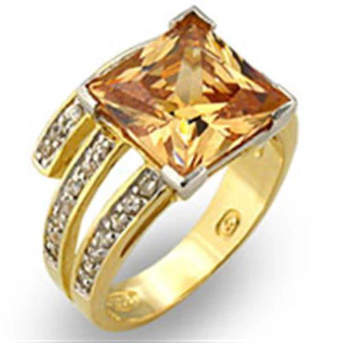 31221 - Gold+Rhodium 925 Sterling Silver Ring with AAA Grade CZ in Champagne - Image 5