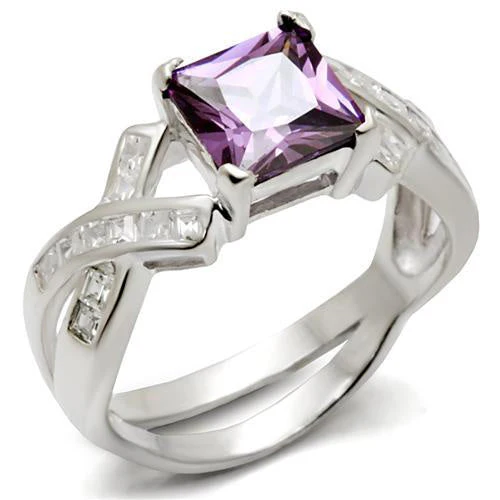 34403 - High-Polished 925 Sterling Silver Ring with AAA Grade CZ in Amethyst - Image 2