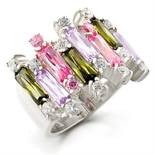 37611 - High-Polished 925 Sterling Silver Ring with AAA Grade CZ in Multi Color - Image 3