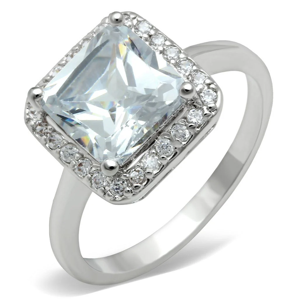 3W144 - Rhodium Brass Ring with AAA Grade CZ in Clear - Image 5
