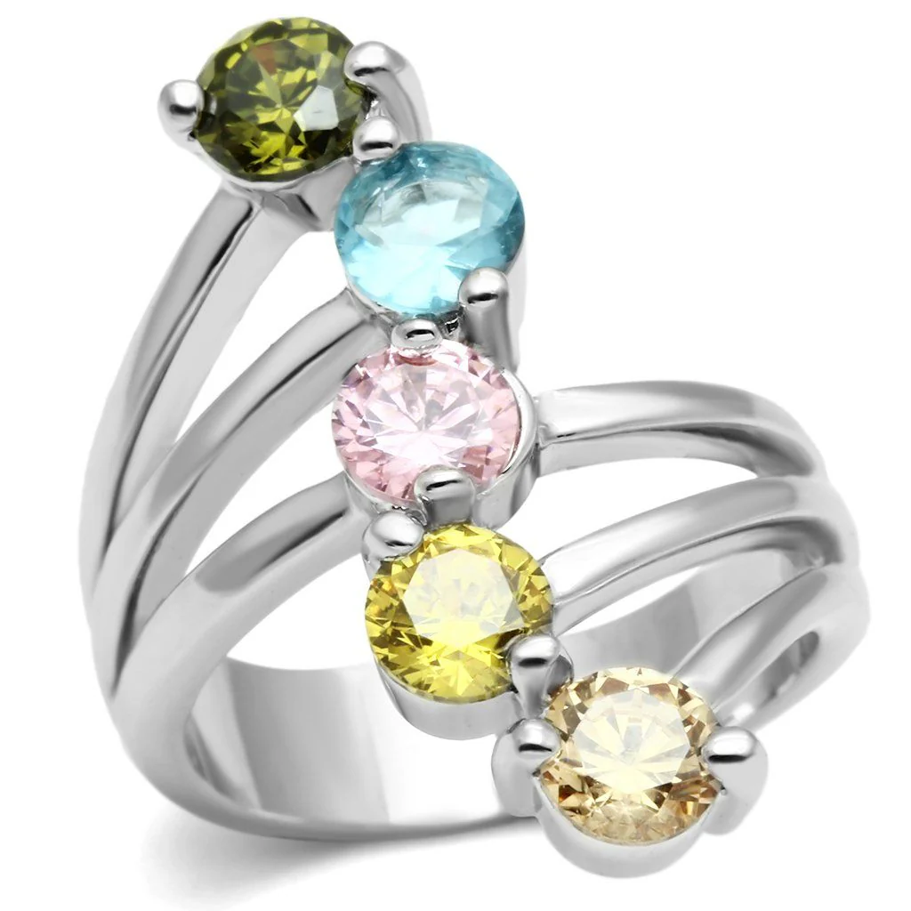 3W291 - Rhodium Brass Ring with AAA Grade CZ in Multi Color - Image 2