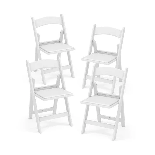 4 Pack Resin Folding Chairs with Padded Seat-White