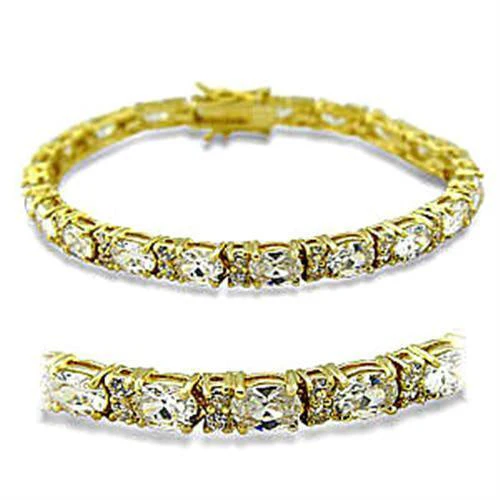 415502 - Gold Brass Bracelet with AAA Grade CZ in Clear - Image 2