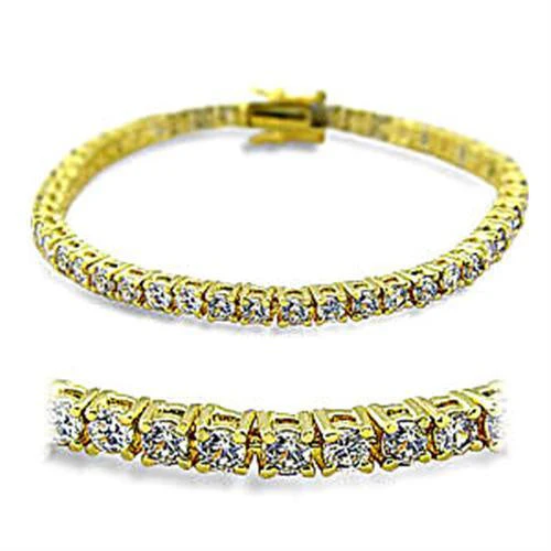 415904 - Gold Brass Bracelet with AAA Grade CZ in Clear - Image 4