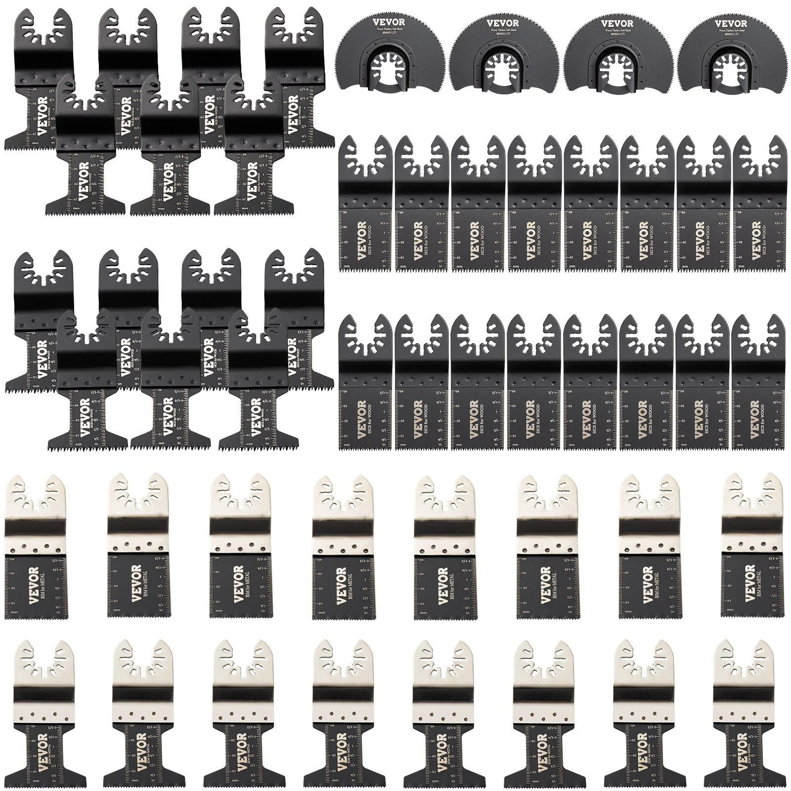 50 PCS Oscillating Saw Blades, Quick Release Multitool Blades Kit, HCS Tool Blades for Wood Plastic Metal Nails Bolts, Compatible with Dewalt Dremel Fein Worx Bosch Makita Milwaukee