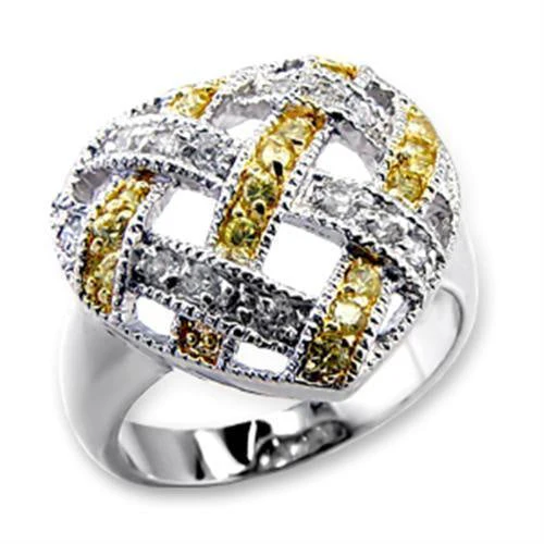 60205 - Reverse Two-Tone Brass Ring with AAA Grade CZ in Topaz - Image 2