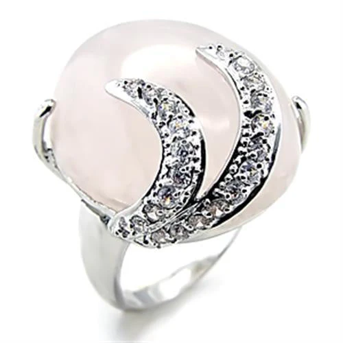 6X028 - Rhodium Brass Ring with Precious Stone PINK CRYSTAL in Light Rose - Image 4