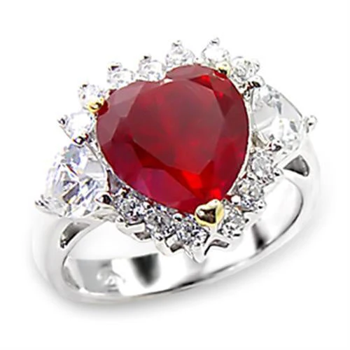 6X062 - High-Polished 925 Sterling Silver Ring with Synthetic Garnet in Ruby - Image 3