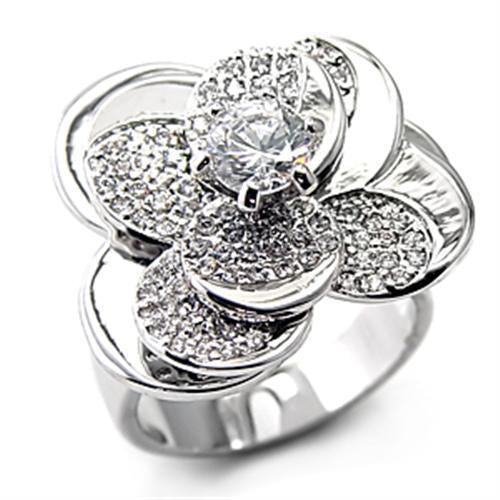 7X131 - Rhodium Brass Ring with AAA Grade CZ in Clear - Image 4
