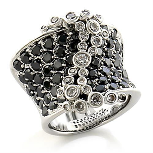 8X139 - Rhodium Brass Ring with AAA Grade CZ in Jet - Image 2