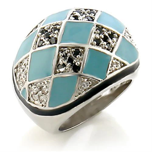8X159 - Rhodium Brass Ring with AAA Grade CZ in Jet - Image 3