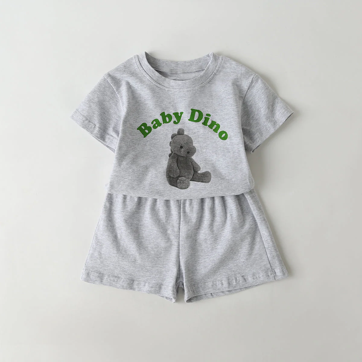 Baby Cartoon Animal & Slogan Pattern Short Sleeved Tee Combo Solid Shorts Sets by MyKids-USA™ - Image 3