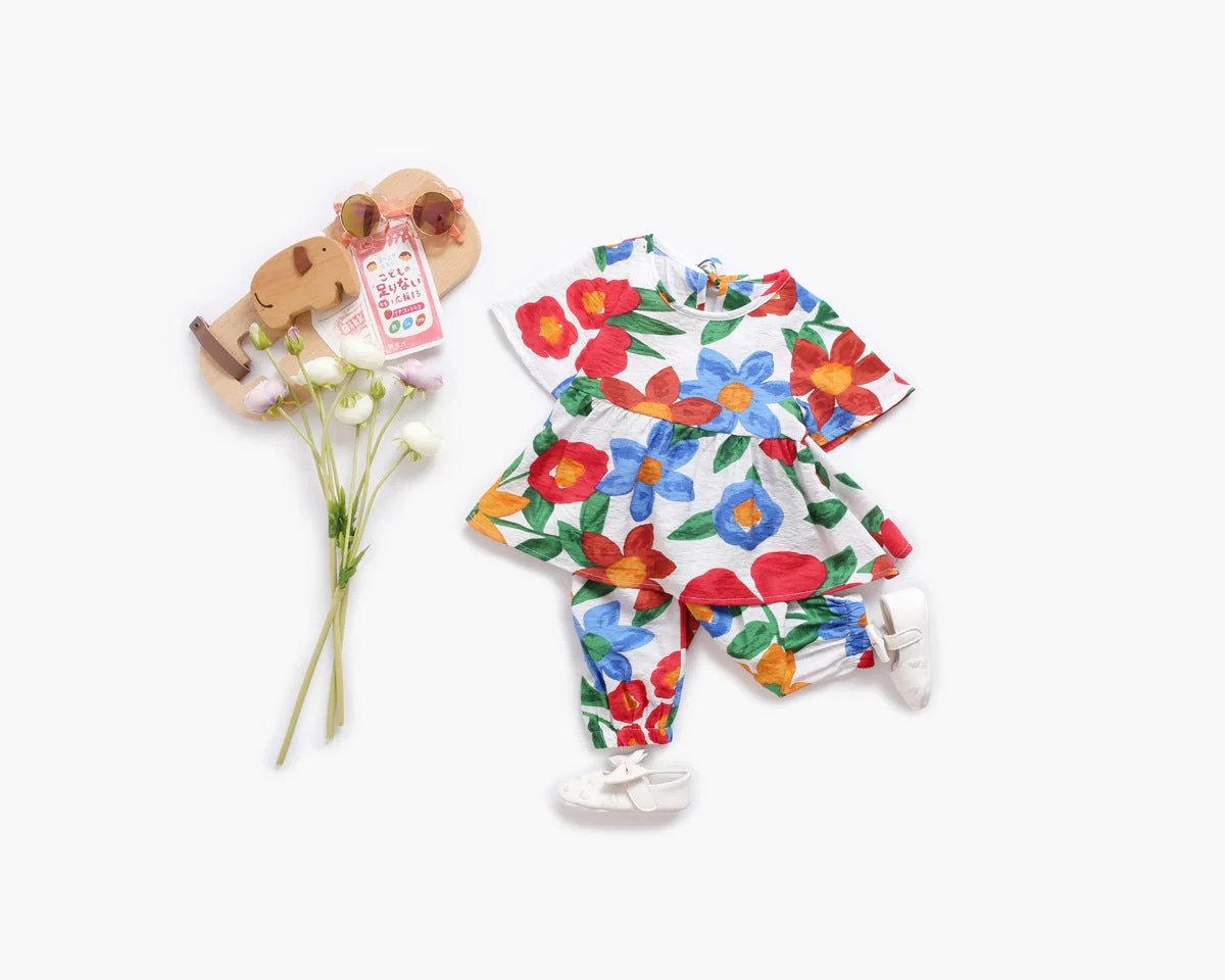 Baby Girl Floral Print O-Neck T-Shirt Combo Trousers 2-Pieces Sets by MyKids-USA™ - Image 2