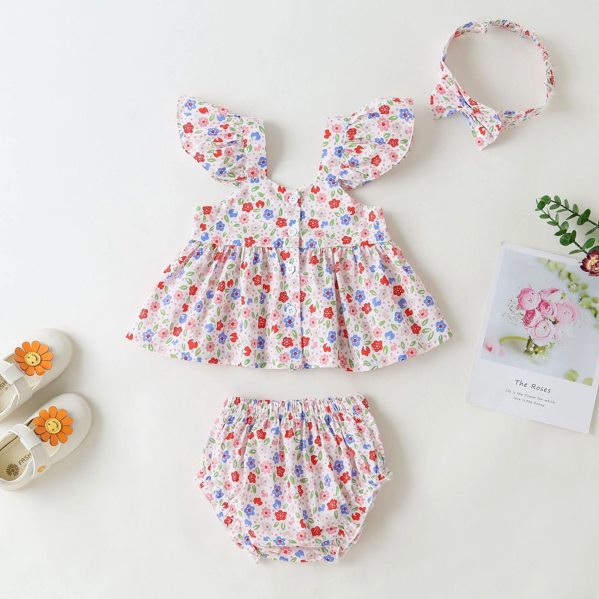 Baby Girl Little Floral Print Sleeveless Dress Combo Short Pants In Sets by MyKids-USA™ - Image 2