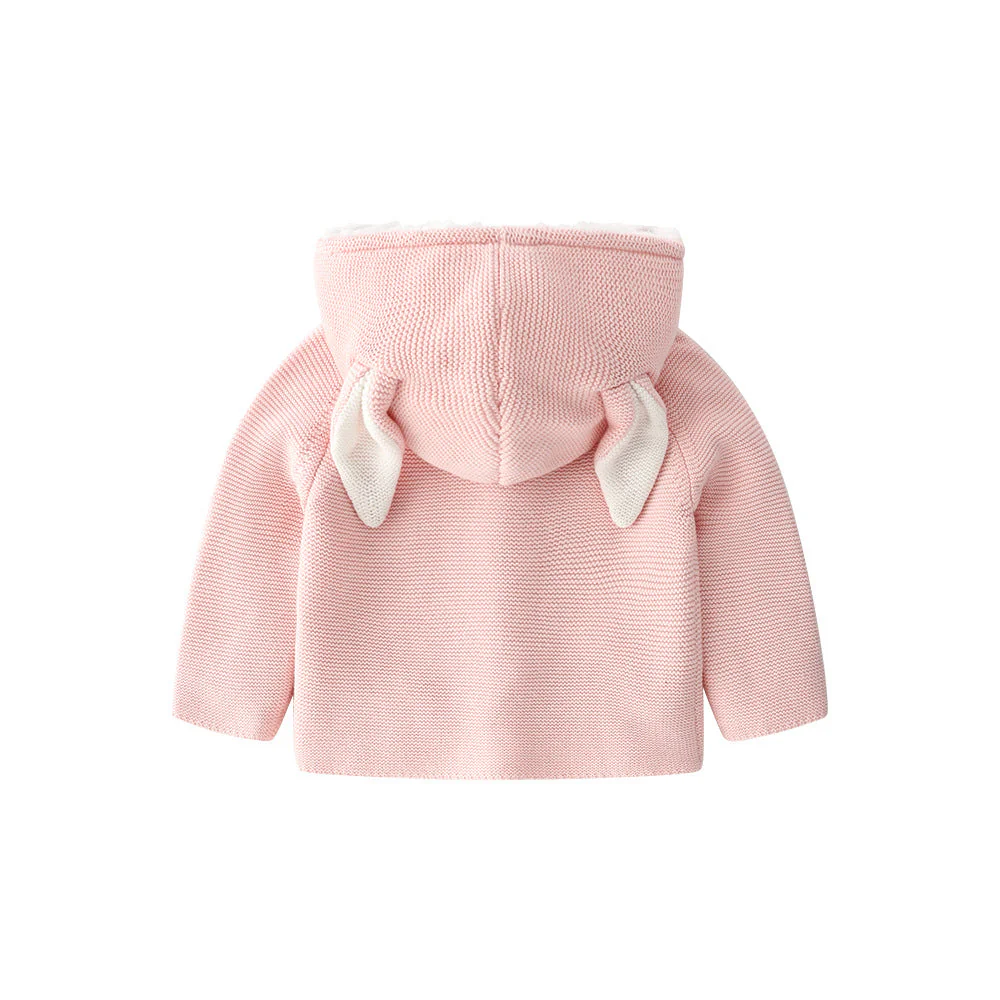 Baby Solid Color Bunny Ear Patched Hat Design Button Front Knitted Sweater Cardigan by MyKids-USA™ - Image 4