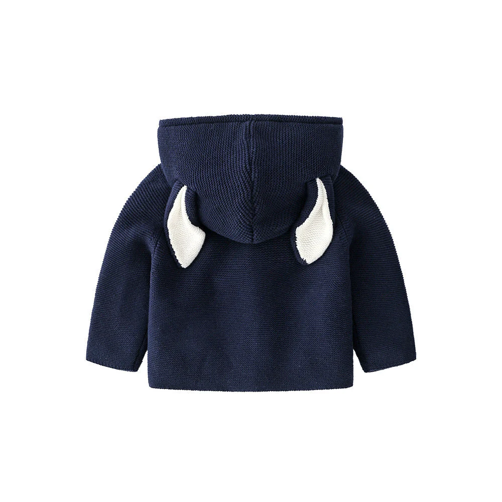 Baby Solid Color Bunny Ear Patched Hat Design Button Front Knitted Sweater Cardigan by MyKids-USA™ - Image 5