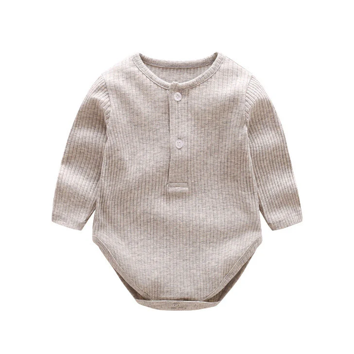 Baby Solid Color Ruffle & Buttoned Design Long-Sleeved O-Neck Onesies by MyKids-USA™ - Image 9