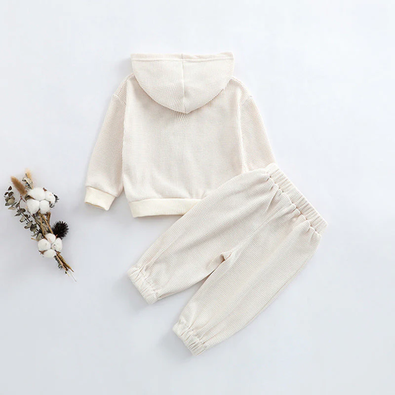 Baby Solid Color Waffle Knit Fabric Coat With Pants 2 Pieces Sets by MyKids-USA™ - Image 5
