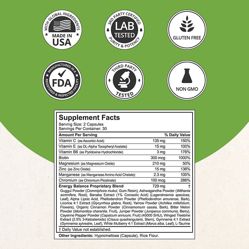 Blood Sugar Supplement, Advanced Formula For Energy Balance, Immunity & Overall Health, 60 Vegan Capsules by NuBest Nutrition® - Image 4