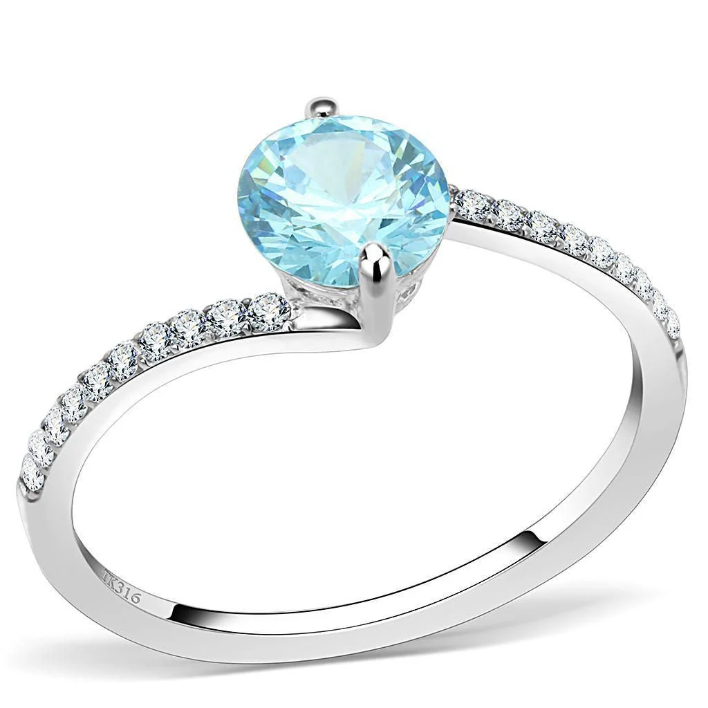 DA014 - High polished (no plating) Stainless Steel Ring with AAA Grade CZ in Sea Blue - Image 6