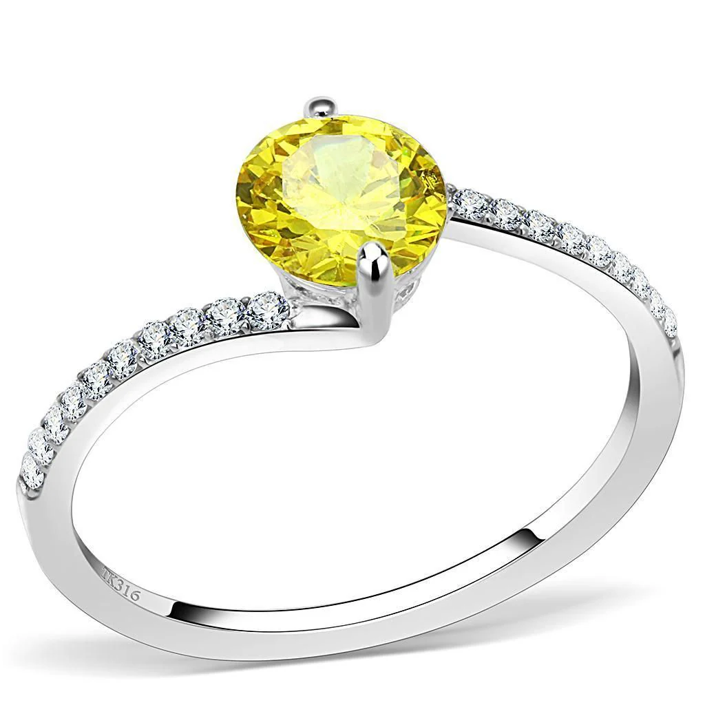 DA015 - High polished (no plating) Stainless Steel Ring with AAA Grade CZ in Topaz - Image 6