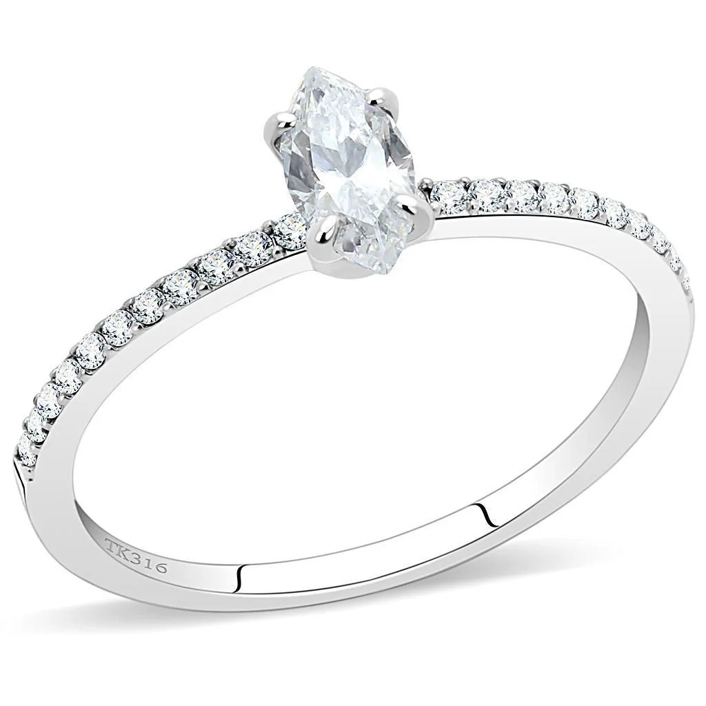 DA031 - High polished (no plating) Stainless Steel Ring with Cubic in Clear - Image 2