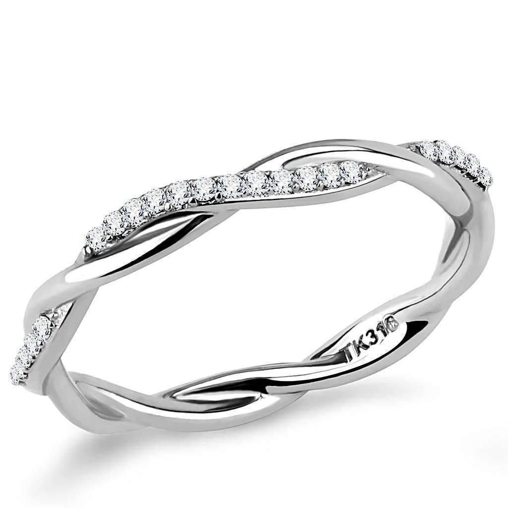 DA042 - High polished (no plating) Stainless Steel Ring with AAA Grade CZ in Clear - Image 3