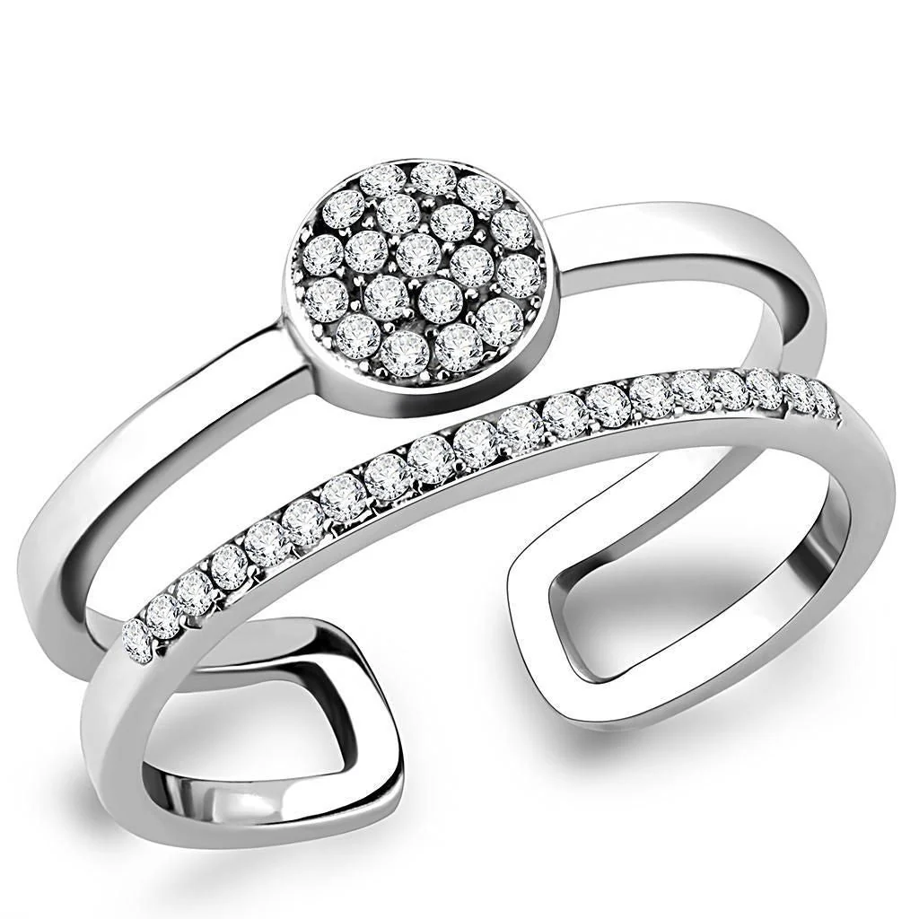 DA048 - High polished (no plating) Stainless Steel Ring with AAA Grade CZ in Clear - Image 4