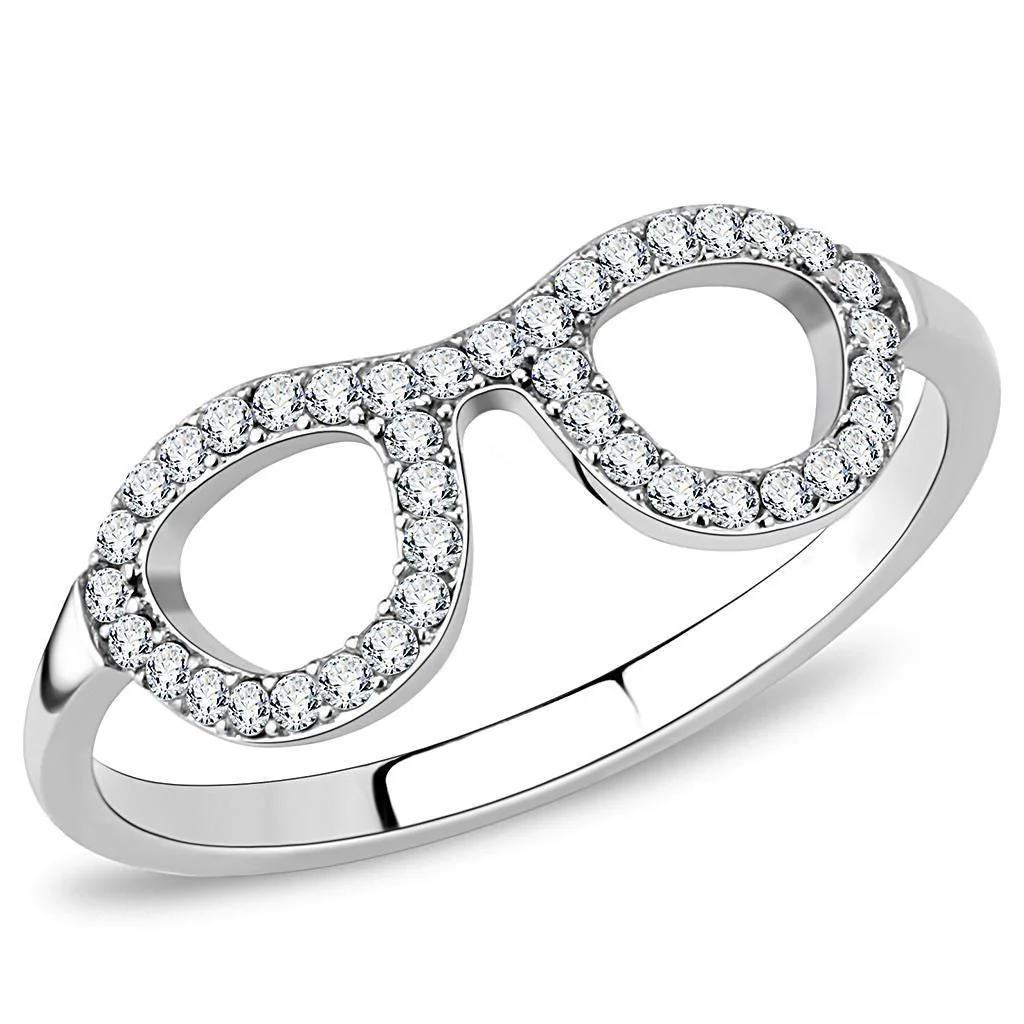 DA055 - High polished (no plating) Stainless Steel Ring with AAA Grade CZ in Clear - Image 2