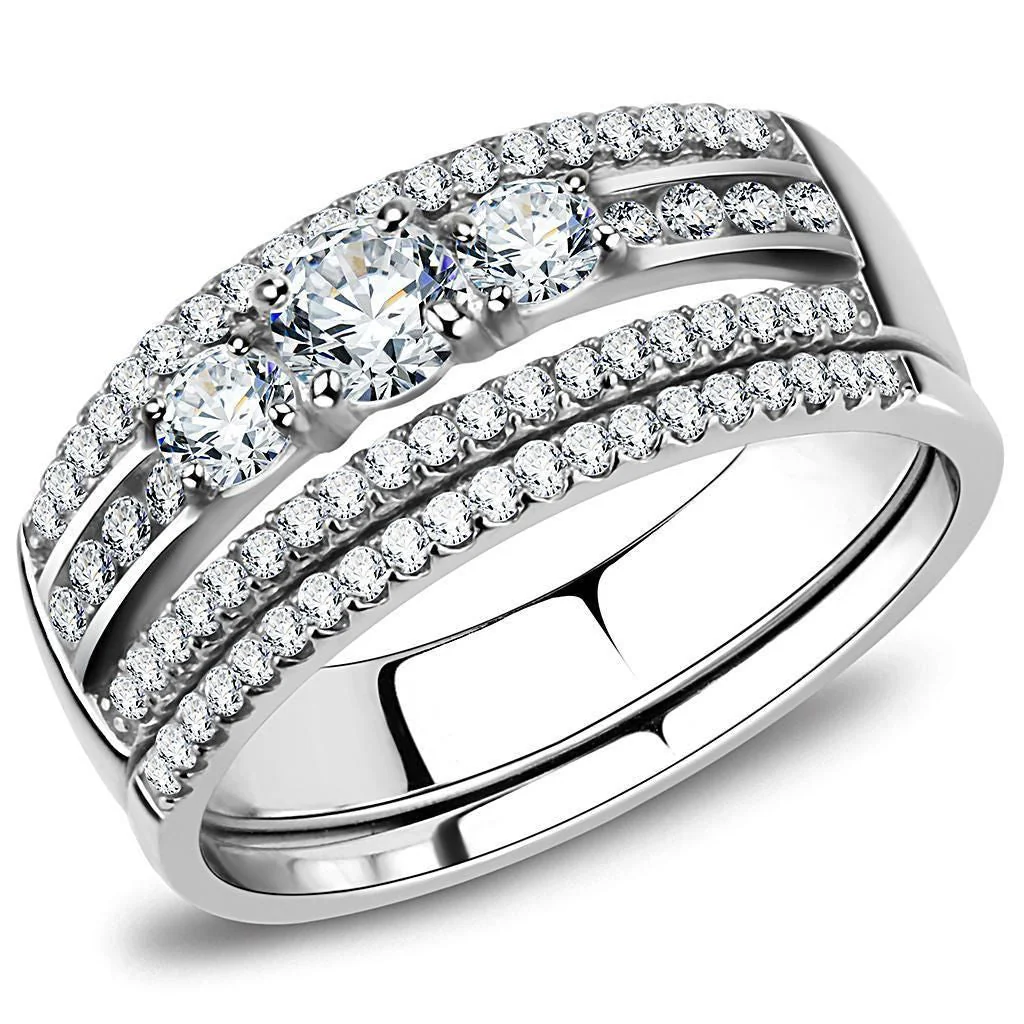 DA062 - High polished (no plating) Stainless Steel Ring with AAA Grade CZ in Clear - Image 5