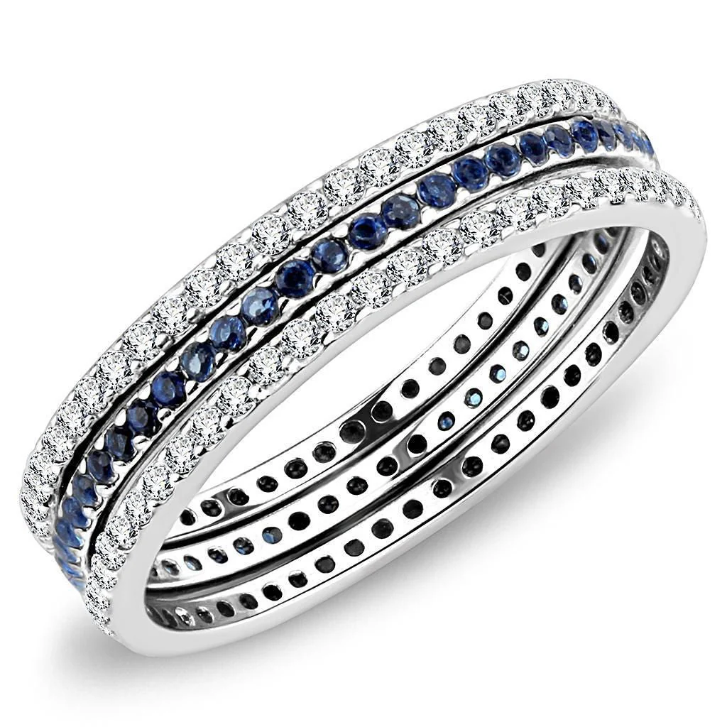 DA066 - High polished (no plating) Stainless Steel Ring with AAA Grade CZ in London Blue - Image 4