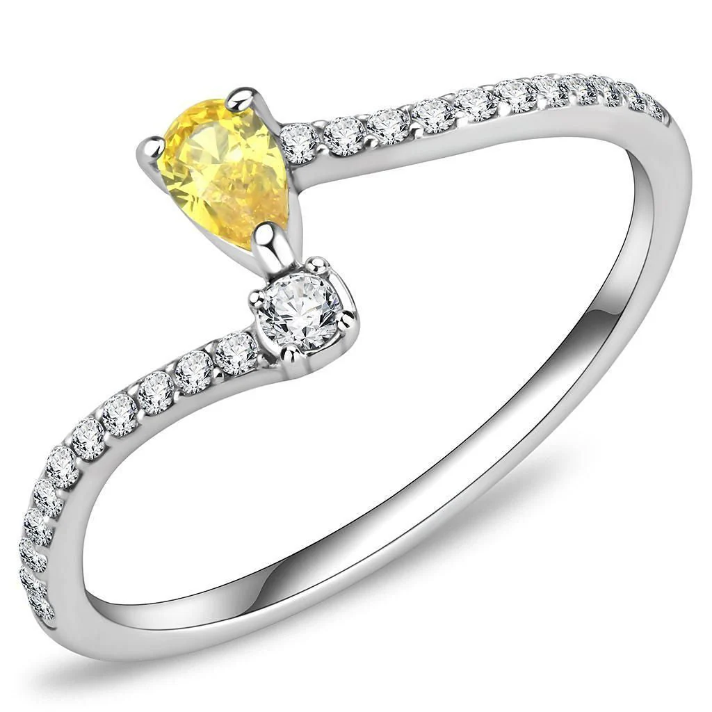 DA115 - High polished (no plating) Stainless Steel Ring with AAA Grade CZ in Topaz - Image 3