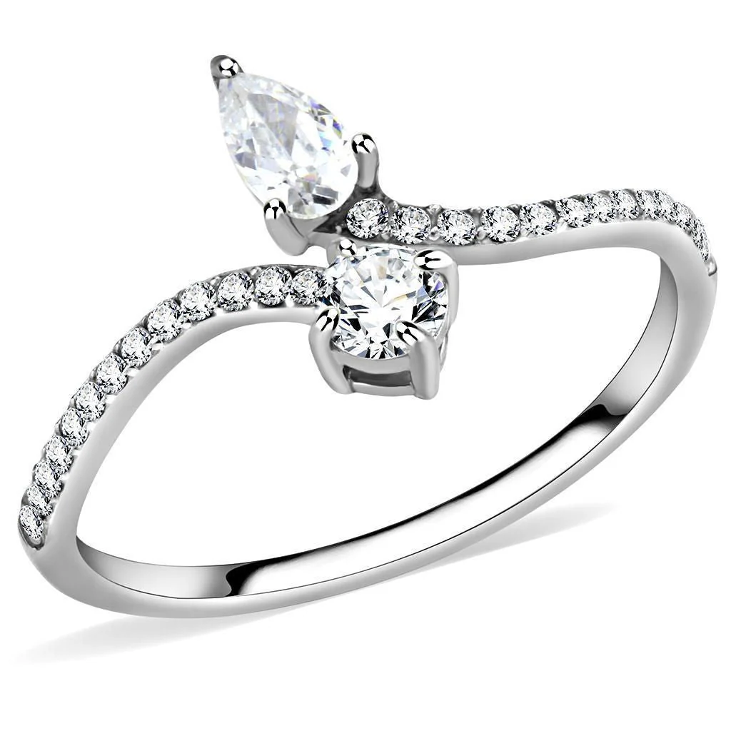 DA138 - High polished (no plating) Stainless Steel Ring with AAA Grade CZ in Clear - Image 4