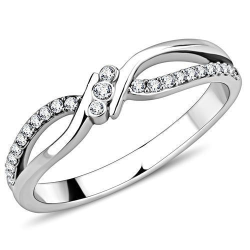 DA156 - High polished (no plating) Stainless Steel Ring with AAA Grade CZ in Clear - Image 5
