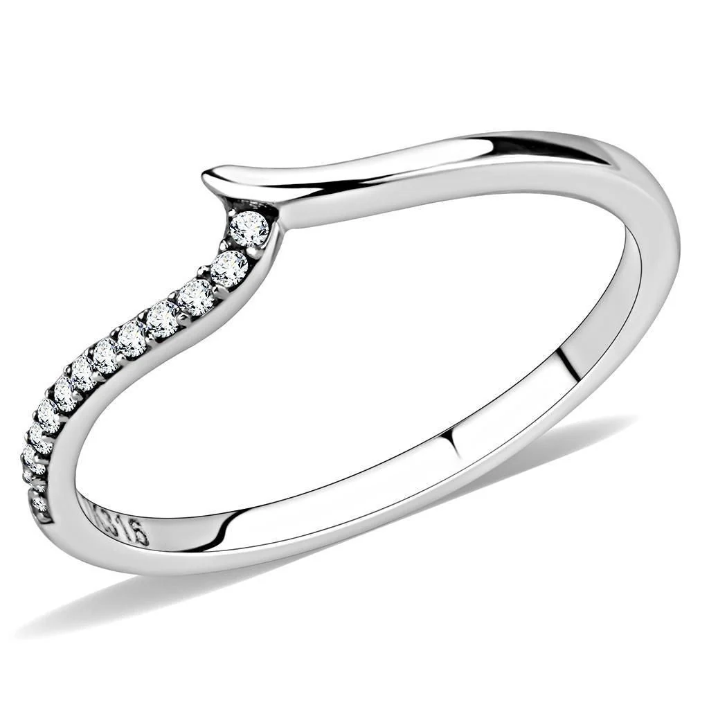 DA162 - High polished (no plating) Stainless Steel Ring with AAA Grade CZ in Clear - Image 2