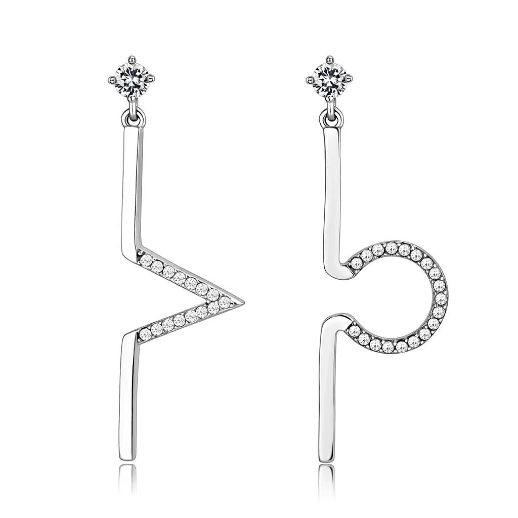 DA191 - High polished (no plating) Stainless Steel Earrings with AAA Grade CZ in Clear