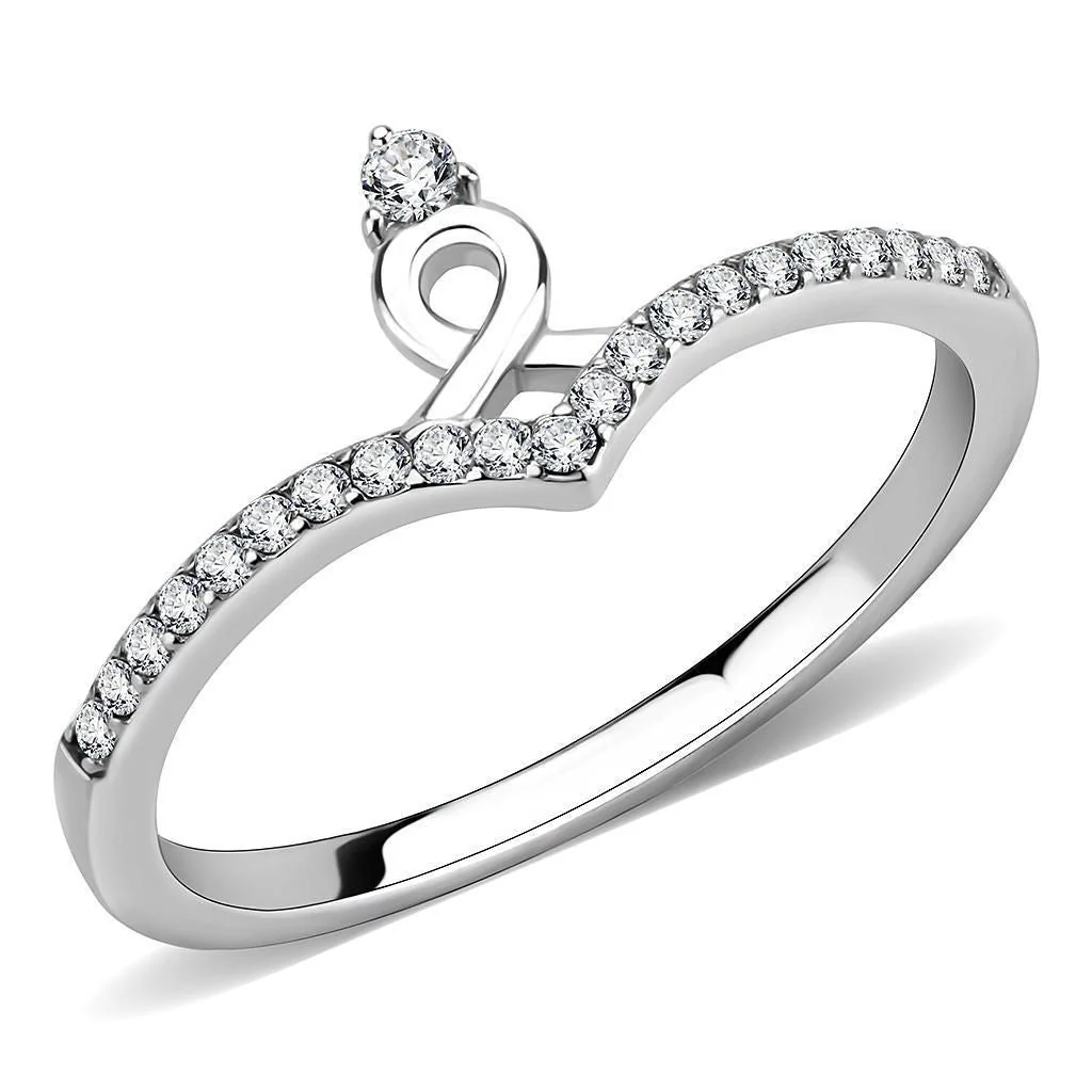 DA237 - High polished (no plating) Stainless Steel Ring with AAA Grade CZ in Clear - Image 3