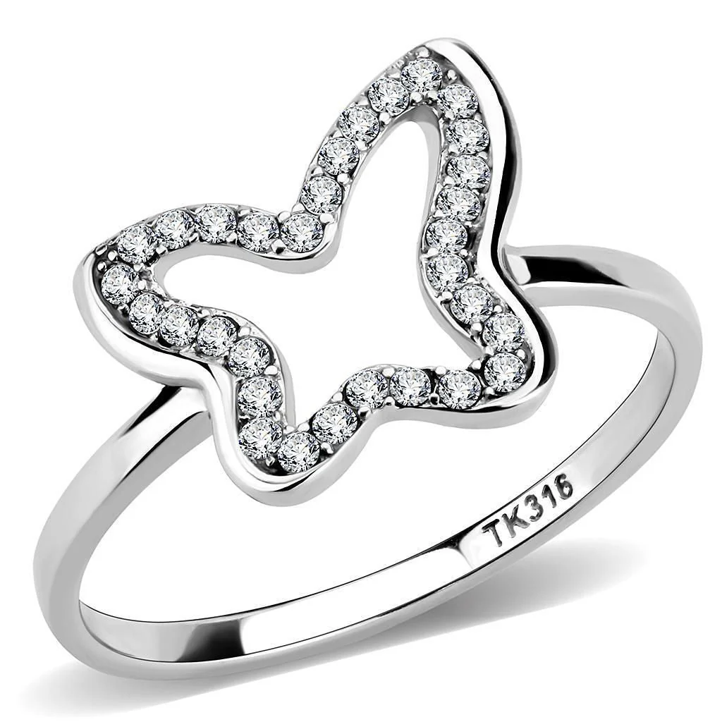 DA241 - High polished (no plating) Stainless Steel Ring with AAA Grade CZ in Clear
