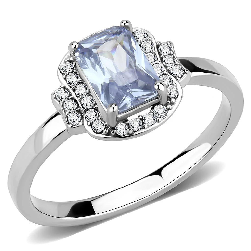 DA246 - High polished (no plating) Stainless Steel Ring with AAA Grade CZ in Light Amethyst - Image 2