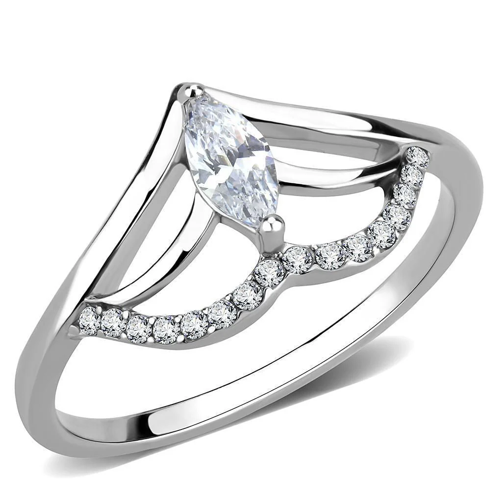 DA248 - High polished (no plating) Stainless Steel Ring with AAA Grade CZ in Clear - Image 4