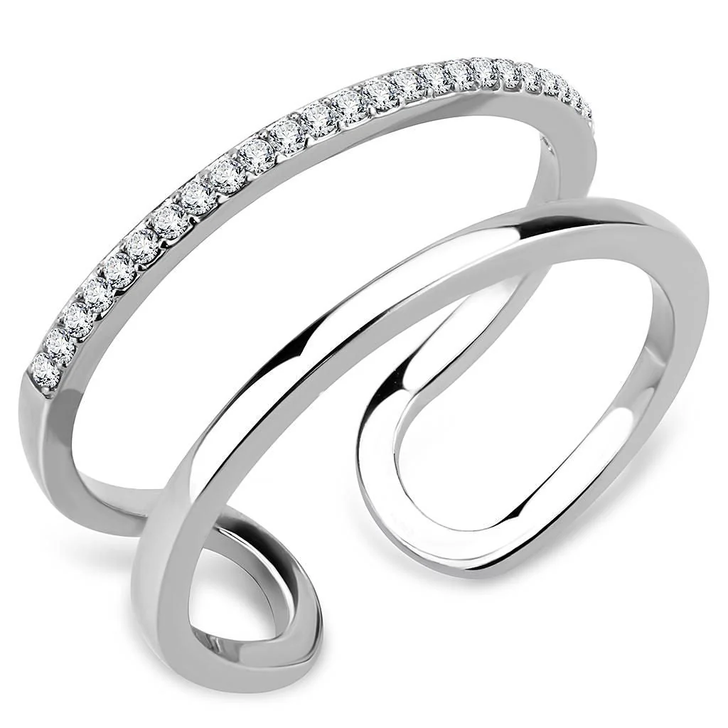 DA249 - High polished (no plating) Stainless Steel Ring with AAA Grade CZ in Clear - Image 5