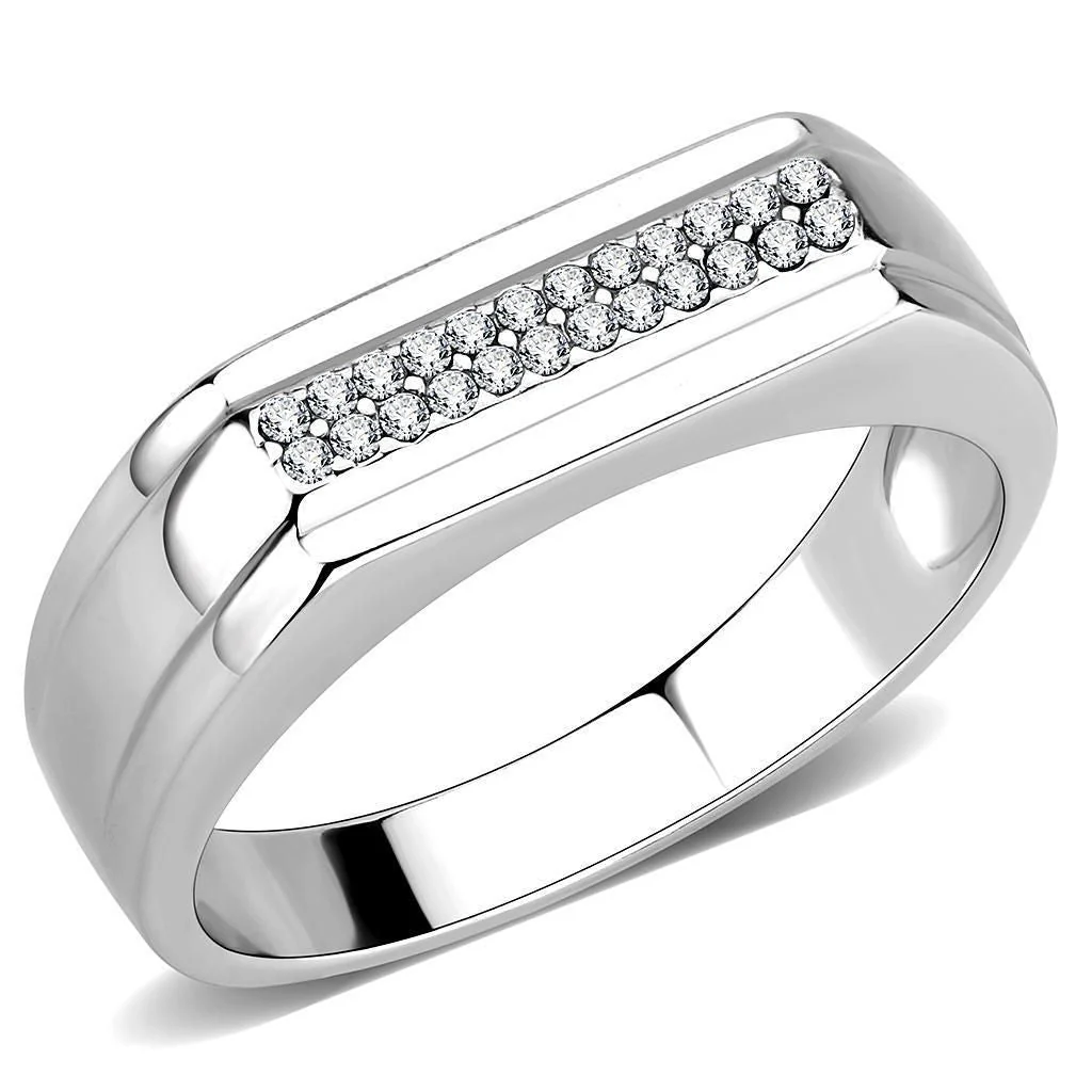 DA251 - High polished (no plating) Stainless Steel Ring with AAA Grade CZ in Clear - Image 2